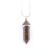 Clarity and Focus Bullet point Bronzite natural crystal pendant with high quality stainless steel snake chain.