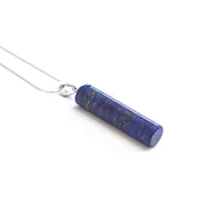 Blue Lapis Lazuli Bullet column pendant necklace with stainless steel snake chain.