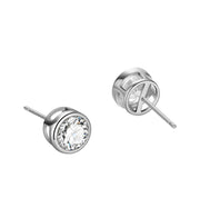 Round Bezel Brilliant Cut Sterling Silver CZ Stud Unisex Earrings ~ 7mm ~