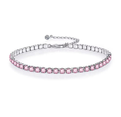 Women's Solid Sterling Silver Pink CZ Adjustable Tennis Bracelet