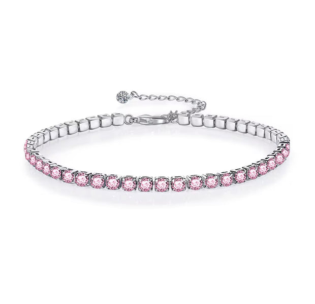 Women's Solid Sterling Silver Pink CZ Adjustable Tennis Bracelet