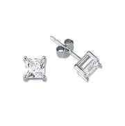 Square Cut Sterling Silver CZ Stud Unisex Earrings ~ 5mm ~