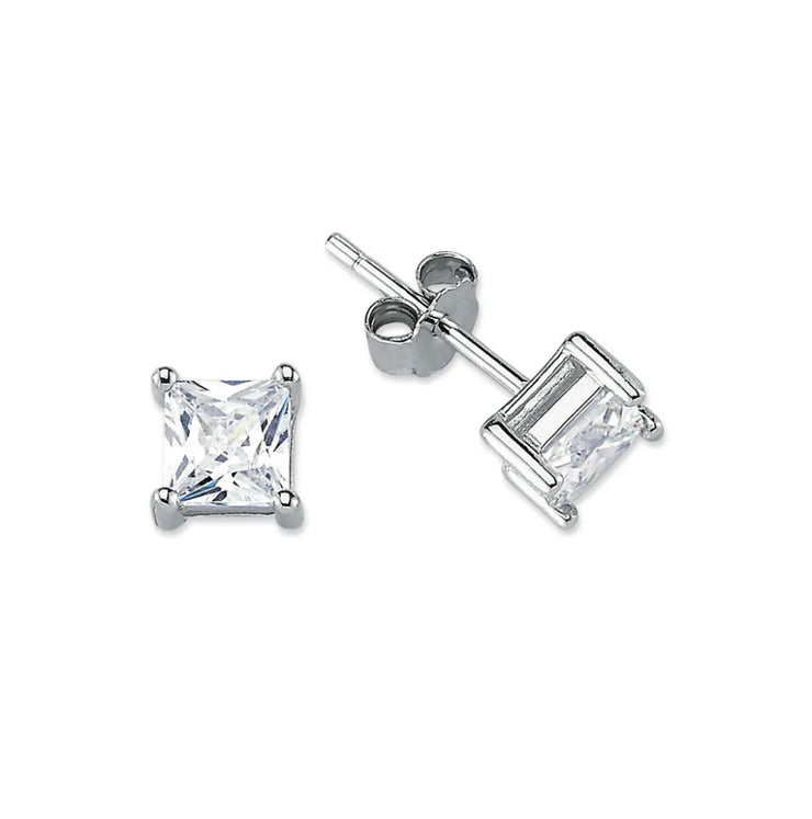 Square Cut Sterling Silver CZ Stud Unisex Earrings ~ 7mm ~