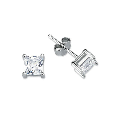 Square Cut Sterling Silver CZ Stud Unisex Earrings ~ 8mm ~