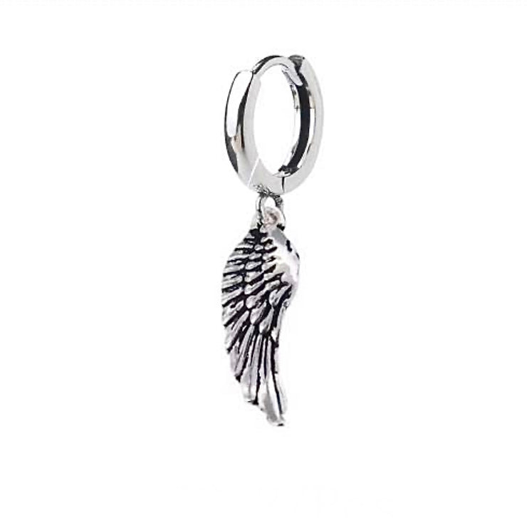 Single 925 Sterling Silver Hoop Angel Wing Earring