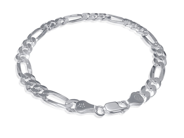 925 Sterling Silver 6mm Figaro Chain Bracelet - 8"