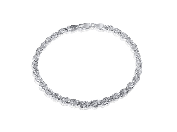 925 Sterling Silver 4.5mm Rope Chain Bracelet - 8"