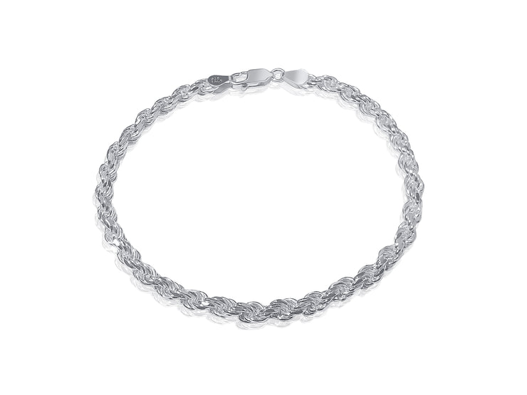 925 Sterling Silver 4.5mm Rope Chain Bracelet - 8"