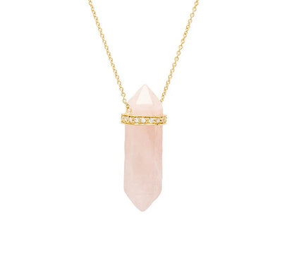 Sterling Silver Rose Quartz Bullet Crystal Necklace