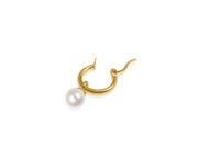 Single 925 Sterling Silver Hoop Pearl Drop Earring - Gold