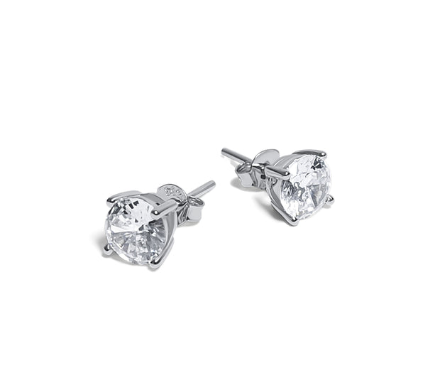 Set of Round Brilliant Cut Sterling Silver CZ Stud Unisex Earrings ~ 4mm 6mm & 8mm