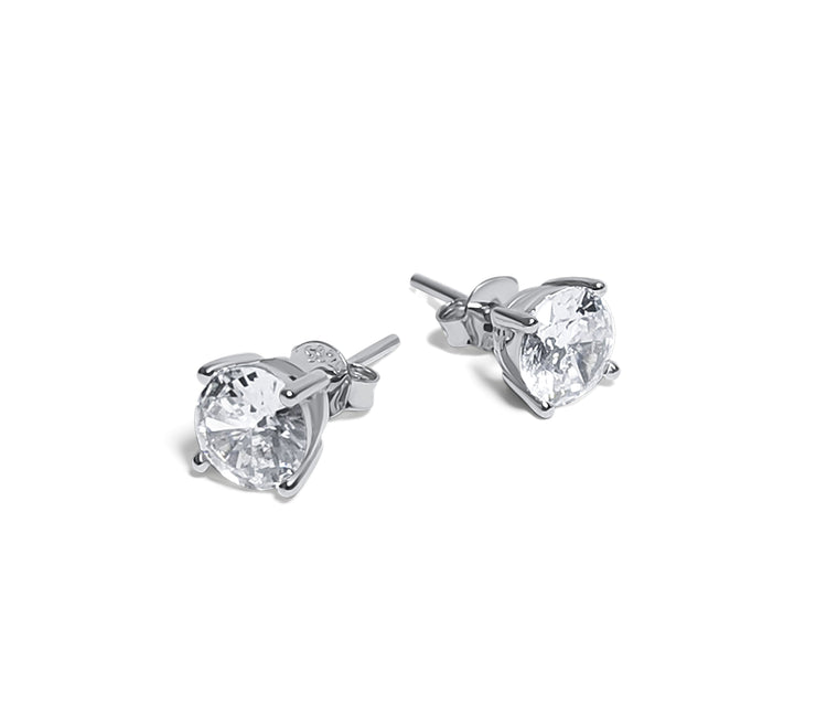 Set of Round Brilliant Cut Sterling Silver CZ Stud Unisex Earrings ~ 4mm 6mm & 8mm