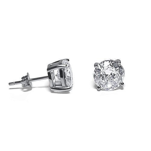 Round Brilliant Cut Sterling Silver CZ Stud Unisex Earrings ~ 7mm ~