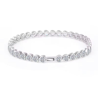 Solid Sterling Silver CZ Heart Tennis Bracelet