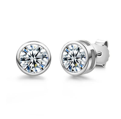 Round Bezel Brilliant Cut Sterling Silver CZ Stud Unisex Earrings ~ 7mm ~