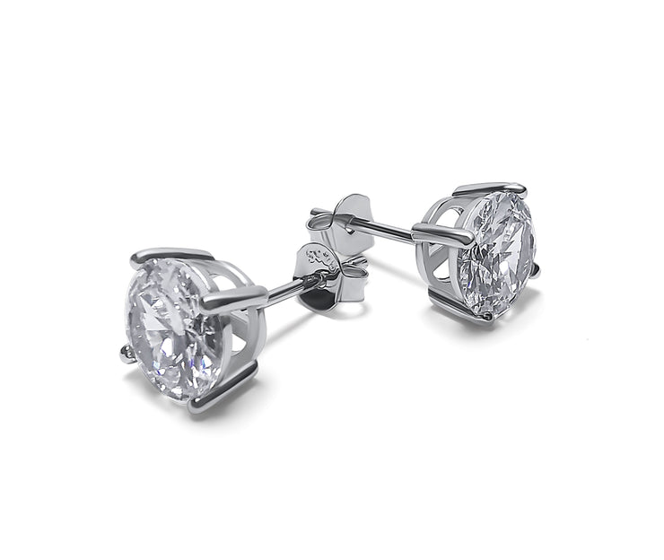 Set of Round Brilliant Cut Sterling Silver CZ Stud Unisex Earrings ~ 4mm 6mm & 8mm
