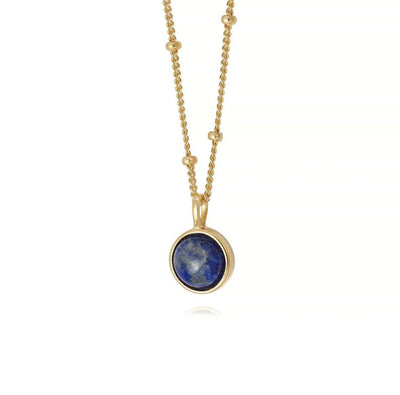 Gold Lapis Lazuli Round Stone Necklace