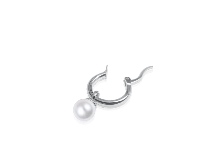 Single 925 Sterling Silver Hoop Pearl Drop Earring
