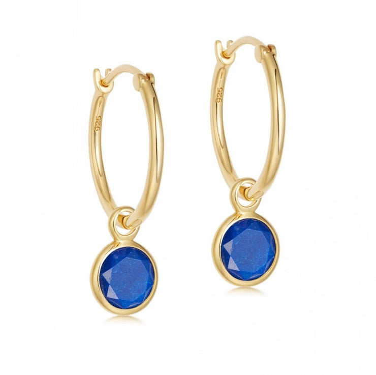 Gold Lapis Lazuli Drop Hoop Cross Earrings