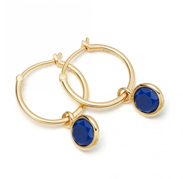 Gold Lapis Lazuli Drop Hoop Cross Earrings