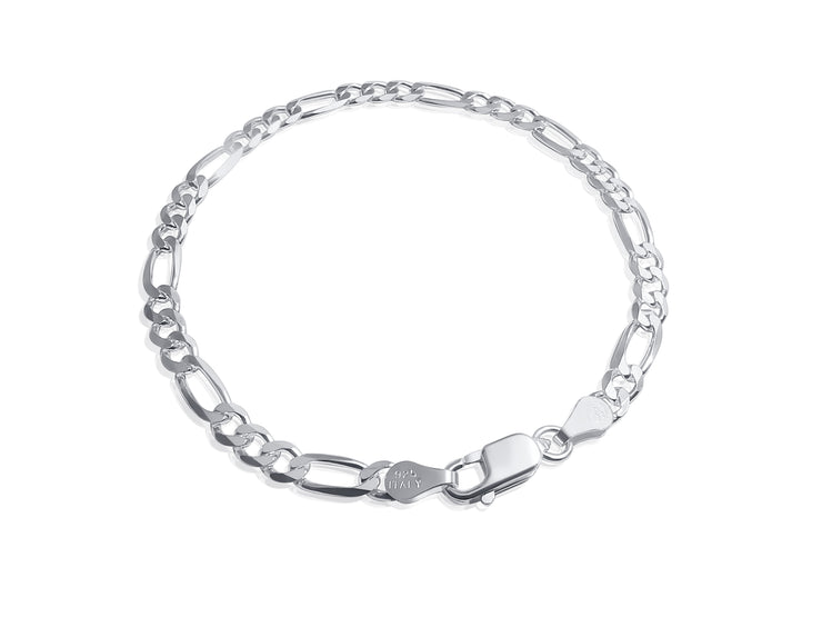 925 Sterling Silver 4.5mm Figaro Chain Bracelet - 7"