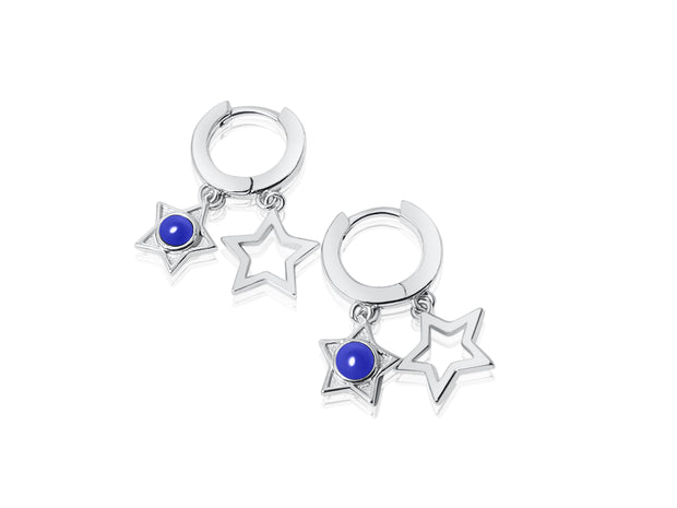 Sterling Silver Double Star Lapis Lazuli Hoop Earrings