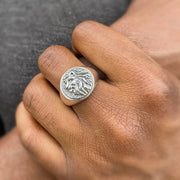 Men's 925 Sterling Silver Lion Signet Ring