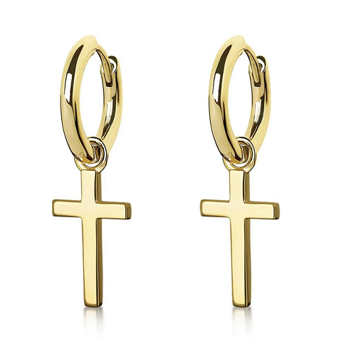 925 Sterling Silver Hoop Cross Gold Earrings