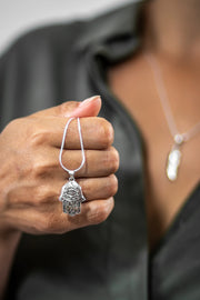 Solid 925 Sterling Silver Hamsa Hand & Eye Pendant | Necklace