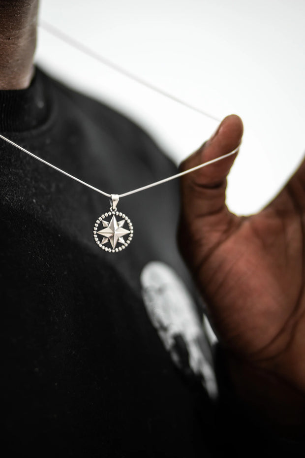 Sterling Silver Star Compass Pendant | Necklace