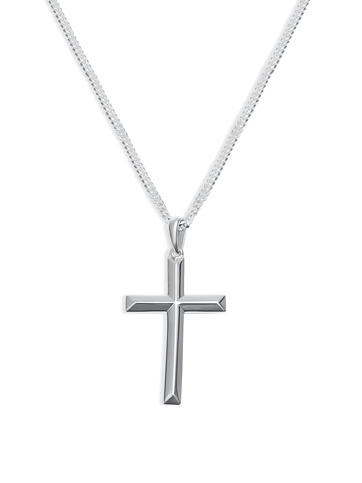 Men's Solid Sterling Silver Cross Necklace