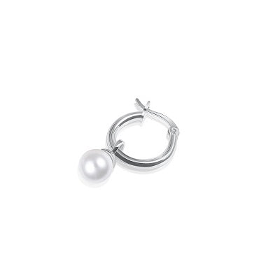 Single 925 Sterling Silver Hoop Pearl Drop Earring