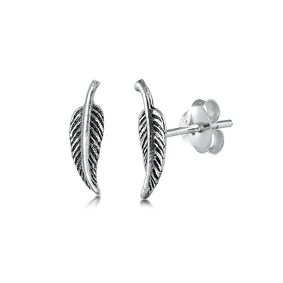 Women's Sterling Silver Feather Stud Earrings