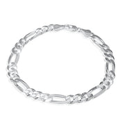 925 Sterling Silver 6mm Figaro Chain Bracelet - 8"