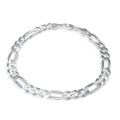 925 Sterling Silver 6mm Figaro Chain Bracelet - 8"