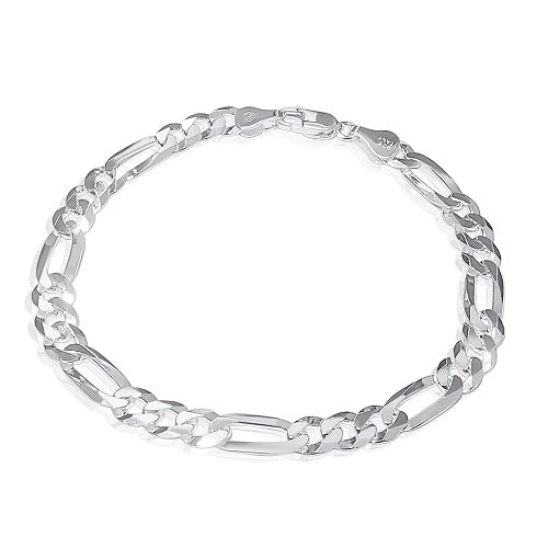 925 Sterling Silver 6mm Figaro Chain Bracelet - 8"