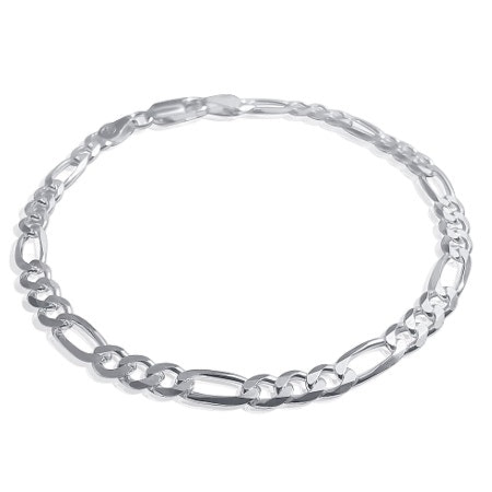 925 Sterling Silver 4.5mm Figaro Chain Bracelet - 7"