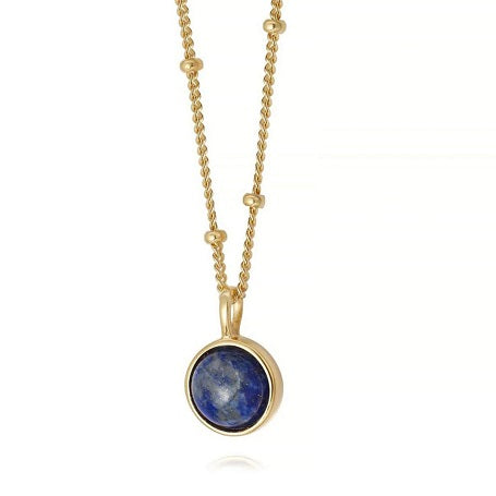 Gold Lapis Lazuli Round Stone Necklace
