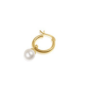 Single 925 Sterling Silver Hoop Pearl Drop Earring - Gold