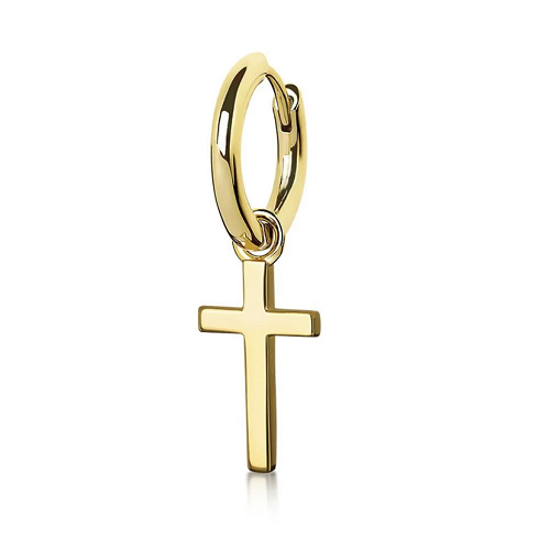 925 Sterling Silver Single Hoop Cross Gold Earring