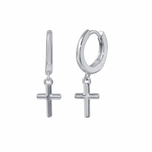 Set of 925 Sterling Silver Plain Huggie & Cross Hoop Earrings