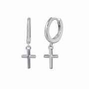 925 Sterling Silver Hoop Cross Earrings