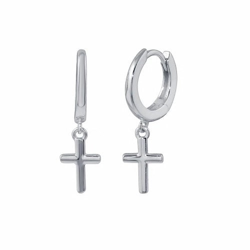 Men’s 925 Silver Hoop Cross Earrings