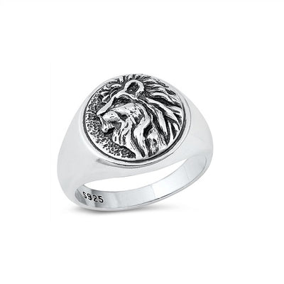 Men's 925 Sterling Silver Lion Signet Ring
