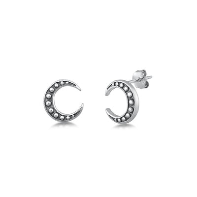 Sterling Silver Bali Moon Crescent Stud Earrings