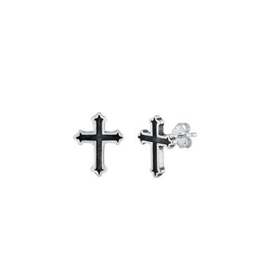 Oxidised Sterling Silver Cross Stud Earrings