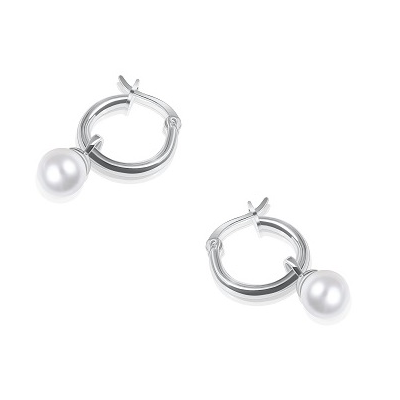 925 Sterling Silver Hoop Pearl Drop Earrings