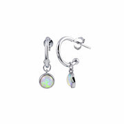 Sterling Silver Semi Hoop Pink Opal Earrings