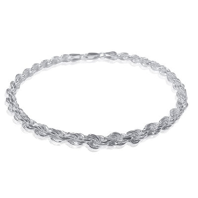 925 Sterling Silver 4.5mm Rope Chain Bracelet - 8"