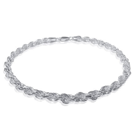 925 Sterling Silver 4.5mm Rope Chain Bracelet - 8"